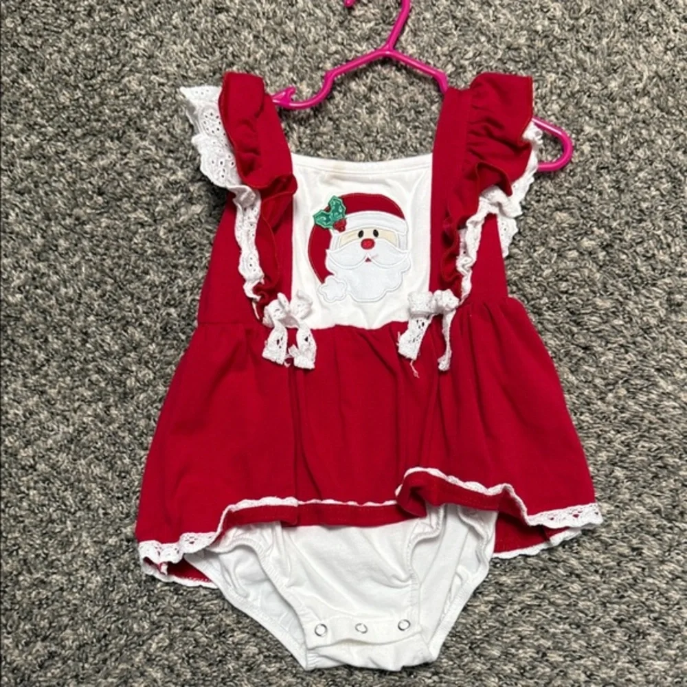 Marie Nicole 18-24 month Red Santa Baby Romper with Lace Trim